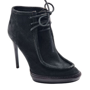 BURBERRY Prorsum Stiletto Black Leather Shearling Fur Lace-Up Booties 39 8.5